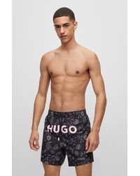 HUGO - Recycled-material Swim Shorts With Logo And Paisley Print - Lyst