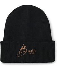 BOSS - Equestrian Ribbed Beanie Hat With Embroidered Logo - Lyst