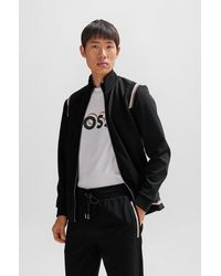 BOSS - Cotton-blend Zip-up Sweatshirt With Signature-stripe Trims - Lyst