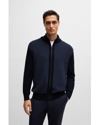 BOSS - Zip-up Cardigan In Wool With Mixed Structures - Lyst