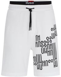 HUGO - Short en molleton de coton avec cordon de serrage et logo imprimé - Lyst