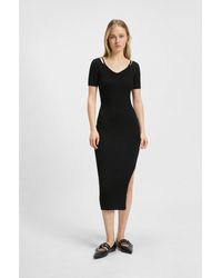 HUGO - Ribbed-Knit Bodycon Midi Dress With Cutout Details - Lyst