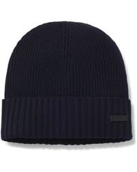 BOSS - Rib-Knit Virgin-Wool Beanie With Logo Plaque - Lyst