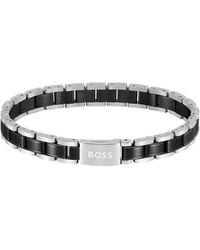 BOSS - Armband Aus Schwarz Beschichtetem Und Silberfarbenem Edelstahl - Lyst