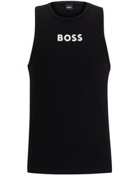 BOSS - Stretch-cotton Racer-back Tank Top With Contrast Logo - Lyst
