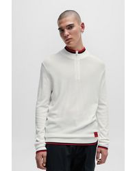 HUGO - Zip-neck Sweater With Red Logo Label - Lyst