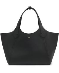 BOSS - Leather Tote Bag With Metallic Logo Lettering - Lyst