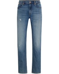 HUGO - Slim-Fit Jeans aus mittelblauem Stretch-Denim in Used-Optik - Lyst