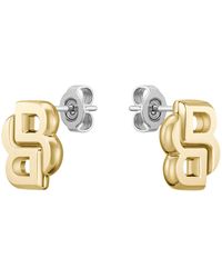 BOSS - Goldfarbene Ohrringe mit Double-B-Monogramm - Lyst