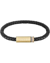BOSS - Gevlochten Armband Van Leer Met Magneetsluiting Met Logo - Lyst