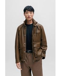 BOSS - Relaxed-fit Jacket In Lamb Leather With Inside Pockets - Lyst