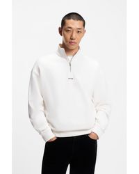 HUGO - Relaxed-Fit Cotton Sweatshirt With Zip Neck - Lyst