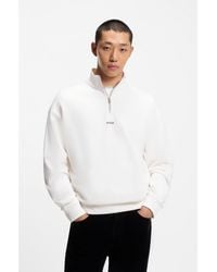 HUGO - Cotton-Terry Logo Sweatshirt With Zip Neck - Lyst