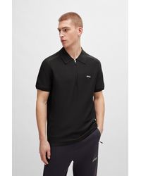 BOSS - Short-sleeved Zip-neck Polo Sweater With Logo Detail - Lyst