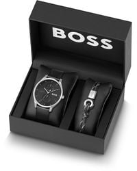 BOSS - Gift-boxed Black-dial Watch And Cord Cuff Set - Lyst