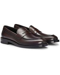BOSS - Leather Slip-on Loafers With Penny Trim - Lyst