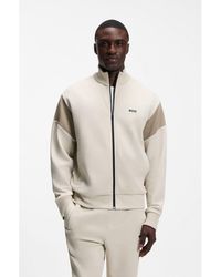 BOSS - Zip-Up Cotton-Blend Sweatshirt With Contrast Inserts - Lyst