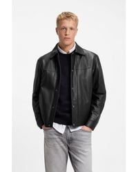 BOSS - Regular-Fit Leather Shirt With Metal Logo Buttons - Lyst