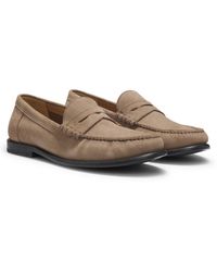 BOSS - Suede Moccasins With Penny Trim And Emed Logo - Lyst