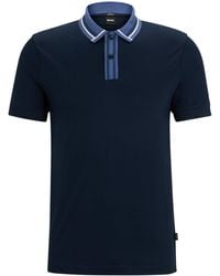 BOSS - Slim-Fit Poloshirt aus merzerisierter Baumwolle mit kontrastfarbenen Streifen - Lyst