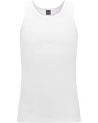 BOSS Crew-neck Underwear Vest In Fine-ribbed Cotton - White