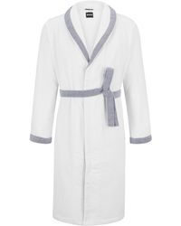 BOSS - Cotton-Velvet Dressing Gown With Embroidered Logo - Lyst