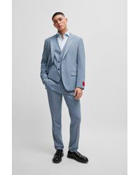 HUGO - Three-piece Slim-fit Suit In Patterned Stretch Cloth - Lyst