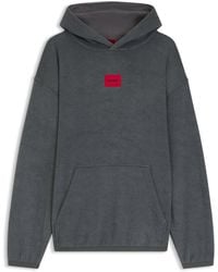 HUGO - Fleece Hoodie Van Sweatstof Met Rood Logolabel - Lyst