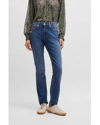 BOSS - Blue Stretch-denim Jeans With Abrasions - Lyst
