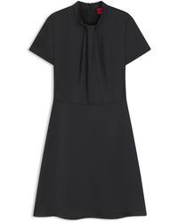 HUGO - Regular-Fit Satinkleid Mit Drapierung Am Ausschnitt - Lyst