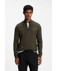 BOSS - Zip-Neck Virgin Wool-Blend Sweater With Logo - Lyst