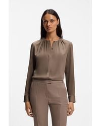 BOSS - Stretch-Silk Blouse With Gathered Details - Lyst