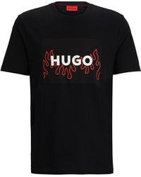 HUGO - Regular-fit T-shirt Van Katoenen Jersey Met Vlammenlogo - Lyst