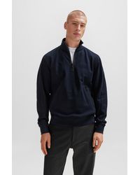 BOSS - Cotton-terry Zip-neck Sweatshirt With Logo Patch - Lyst