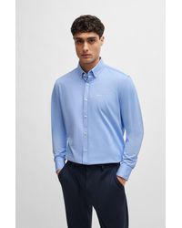 BOSS - Regular-fit Shirt In Structured Cotton-blend Jersey - Lyst