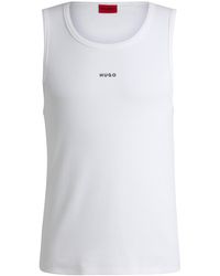 HUGO - Débardeur en coton stretch côtelé à logo imprimé - Lyst