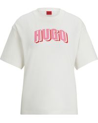 HUGO - Relaxed-fit T-shirt Van Gewassen Katoen Met Nieuw Logo - Lyst