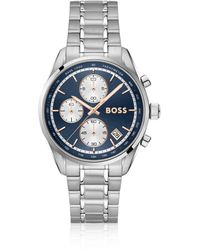 BOSS - Grand Prix Horloge Van Roestvrij Staal Met Blauwe Wijzerplaat - Lyst