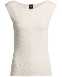 BOSS - V-Neck Top With Knitted Structure - Lyst