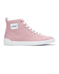 HUGO Logo High-top Trainers In Repreve® Fabric - Pink