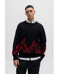 HUGO - Relaxed-fit Sweater With Flame Jacquard In Wool Blend - Lyst