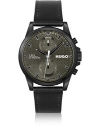 HUGO - Black-plated Watch With Black Leather Strap - Lyst