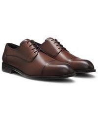 BOSS - Leather Derby Shoes With Cap Toe - Lyst