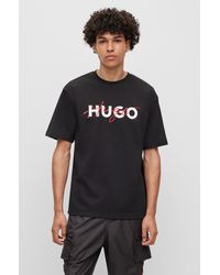 HUGO - Cotton-jersey T-shirt With Double Logo - Lyst