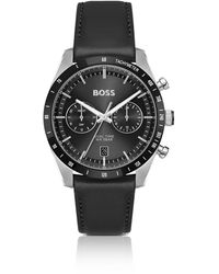 BOSS - Chronograaf Met Zwarte Wijzerplaat En Zwarte Leren Polsband - Lyst