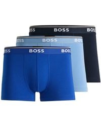 BOSS - Three-Pack Of Stretch-Cotton Trunks With Logo Waistbands - Lyst