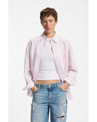 HUGO - Striped-Cotton Oversized-Fit Blouse With Happy Logo - Lyst