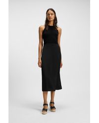 BOSS - Knitted Dress With Contrast-Fabric Skirt - Lyst
