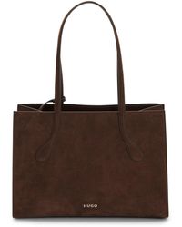 HUGO - Dual-Material Faux-Leather Tote With Metal Logo - Lyst