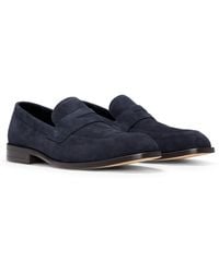 BOSS - Loafer Aus Veloursleder Mit Pennyloafer-Besatz - Lyst